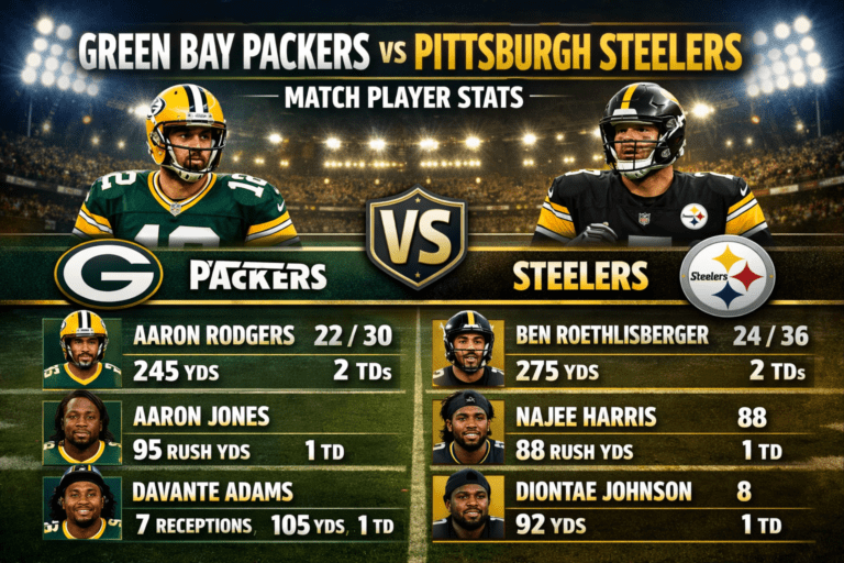 Green Bay Packers vs Pittsburgh Steelers Match Player Stats