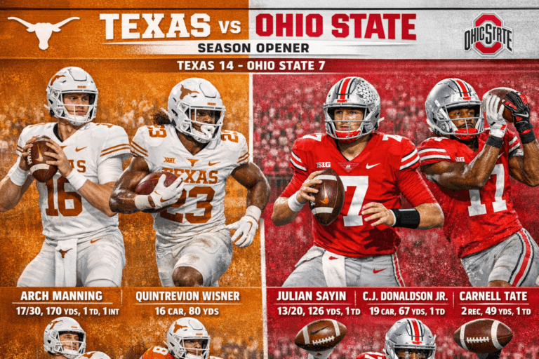 Ohio State Buckeyes Football vs Texas Longhorns Football Match Player Stats