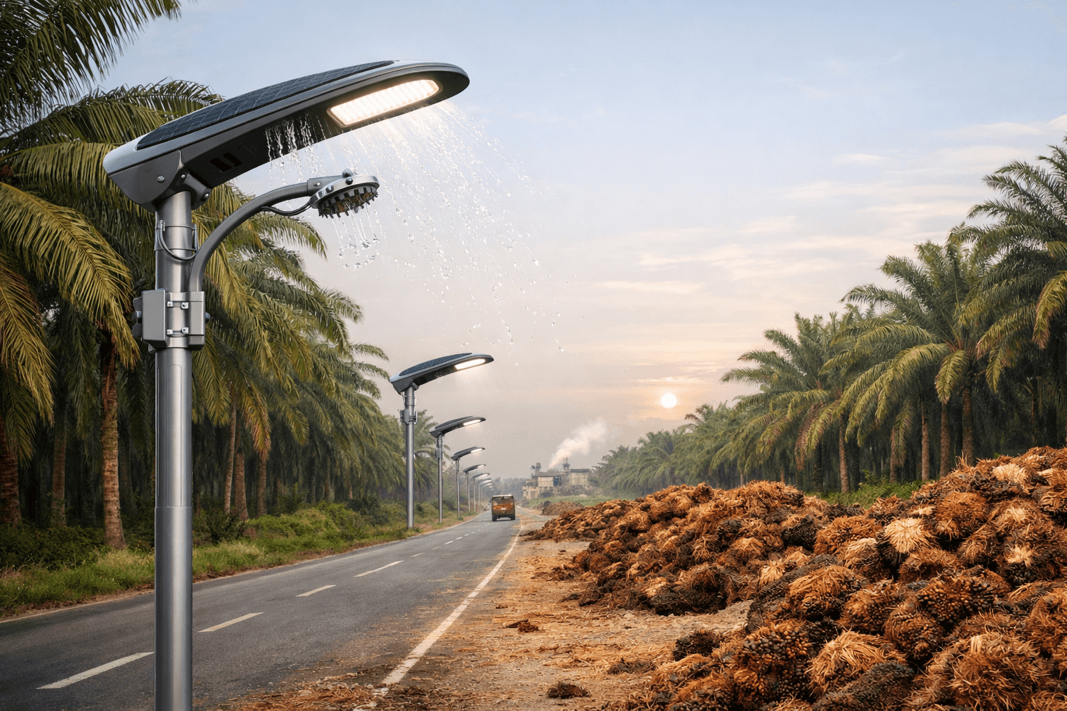 Self Cleaning Streetlight Oil Palm Waste